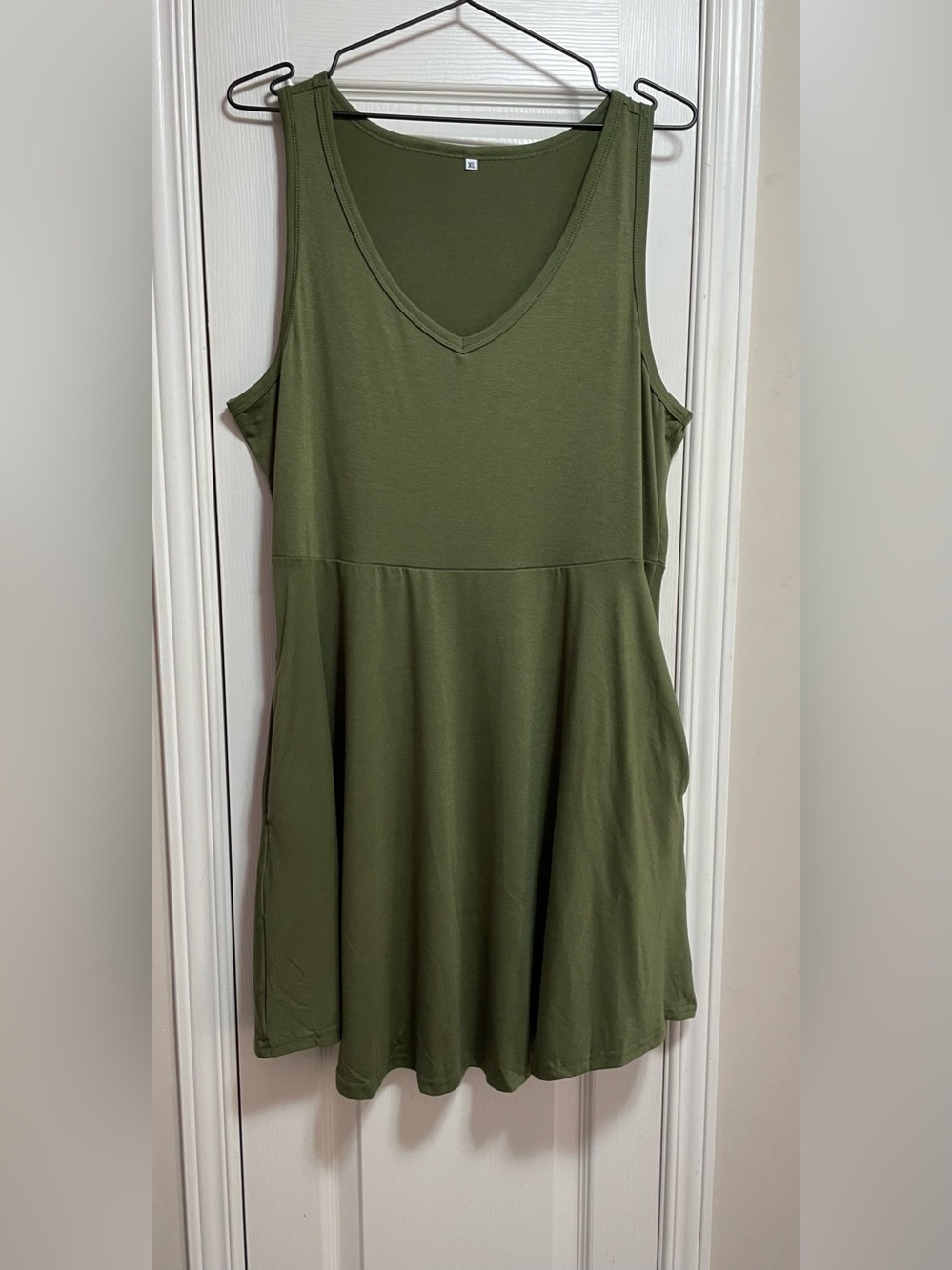 NWOT Olive Green V-Neck Sleeveless Dress with pockets